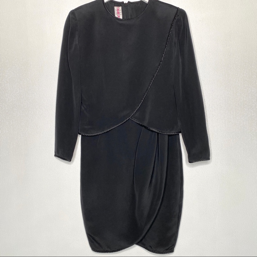 TOM AND LINDA PLATT Black Silk Dress Size Small